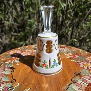 Vintage 19th Century Bohemian Moser Cased‎ Yellow Milk Glass Hand-painted Bell